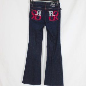 ROCK & REPUBLIC GIRLS JEANS SIZE 10 DARK BLUE & PINK STITCH FLARE  BLY2267 NWOT